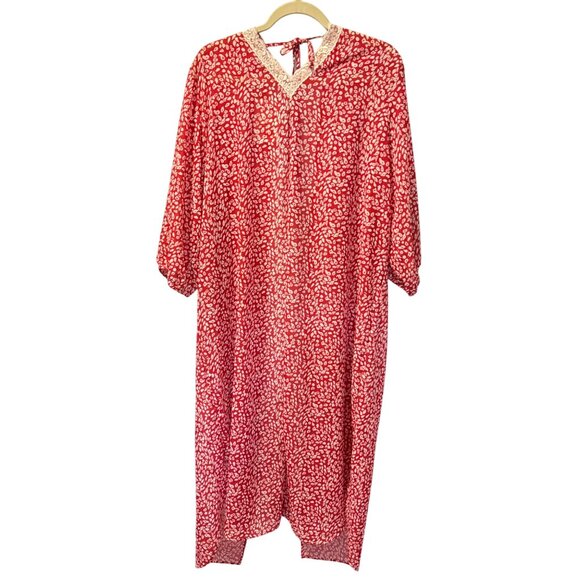 Jen & Co. Red & White Open Front Kimono With Lace Trim one Size - Picture 11 of 12